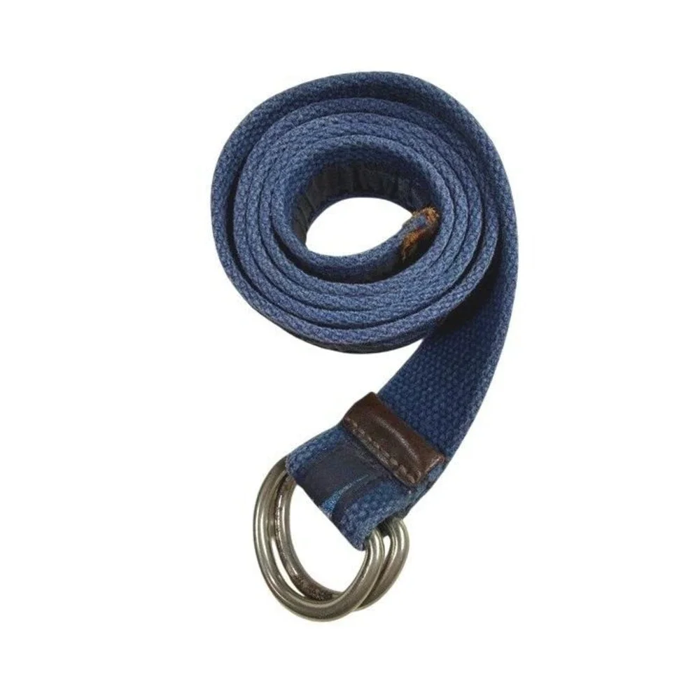 Tommy Bahama D-Ring Belt Men Preppy Blue Canvas Marlin Nautical Leather Trim 38